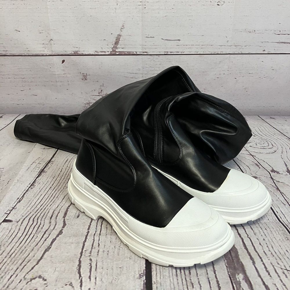 Azalea Wang Boots Womens 7.5 Black Lois Thigh High‎ Platform Pull On Inner Zip